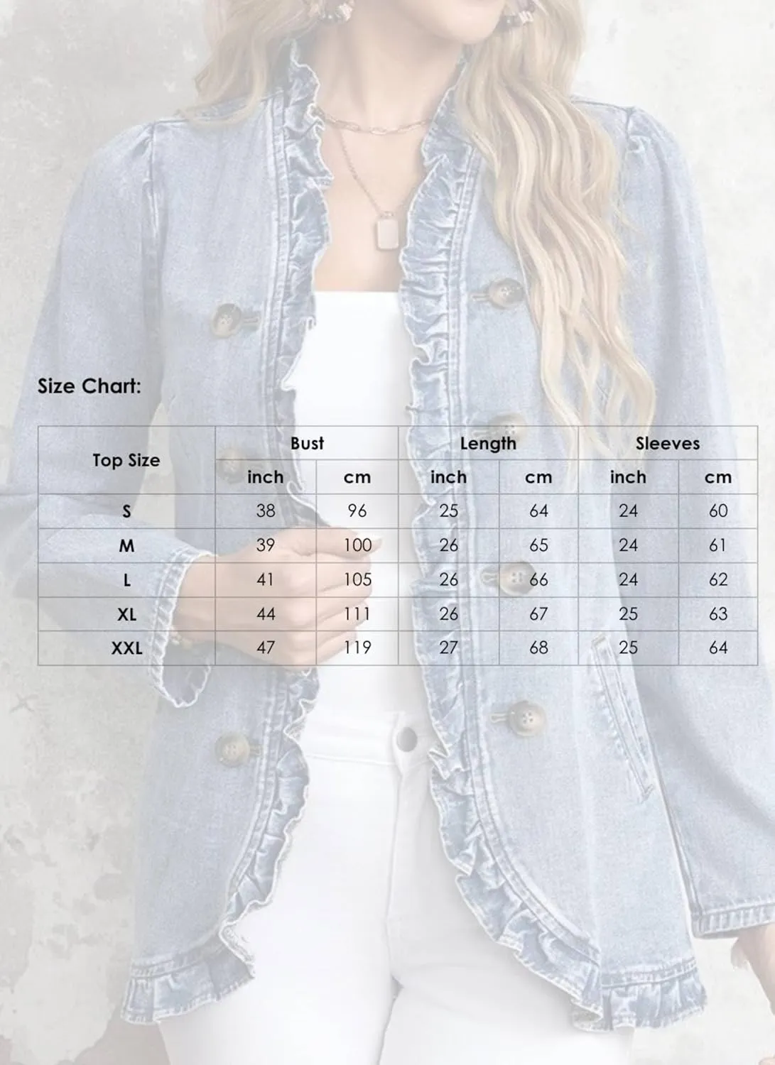 Women's Elegant Ruffled Denim Jacket Double Breasted Side Pockets Jean Coat 2025 Spring Summer Casual Fashion Outwear