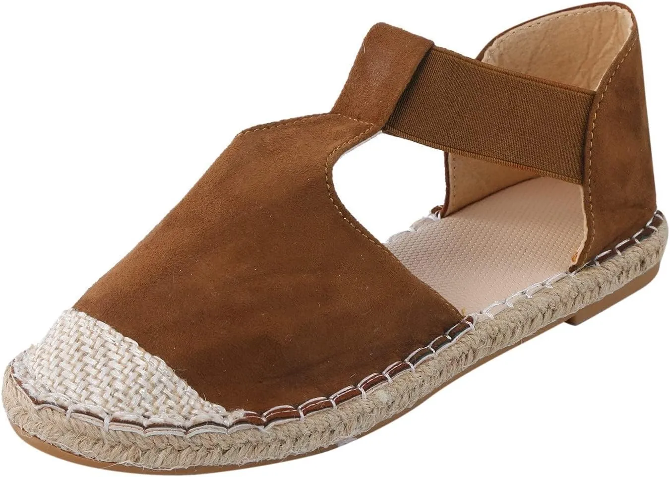 Women's Espadrille Flat Sandals Closed Toe Ankle Wrap Classic Lace Up Summer Dressy Buckle Strap Comfortable Wide Width Flat Shoes Wedge Sandal Simple Suede Espadrilles Flats Slip On Loafers
