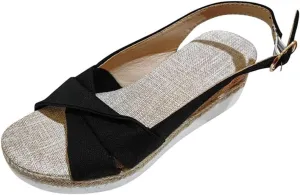 Womens Espadrilles Wedges Sandals Heels Open Toe Summer Flat Wedge Heel Fish Mouth Casual Women's Sandals Slip On Slingback Ankle Strap Beach Boho Sandal Comfortable Dressy Walking Sandal
