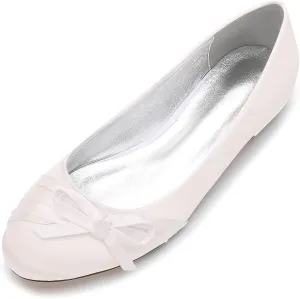 Womens Flat Bridal Slip on Shoes Closed Toe Bow Satin Bridal Bridesmaid Wedding Ballerina Pumps Shoes Sandals