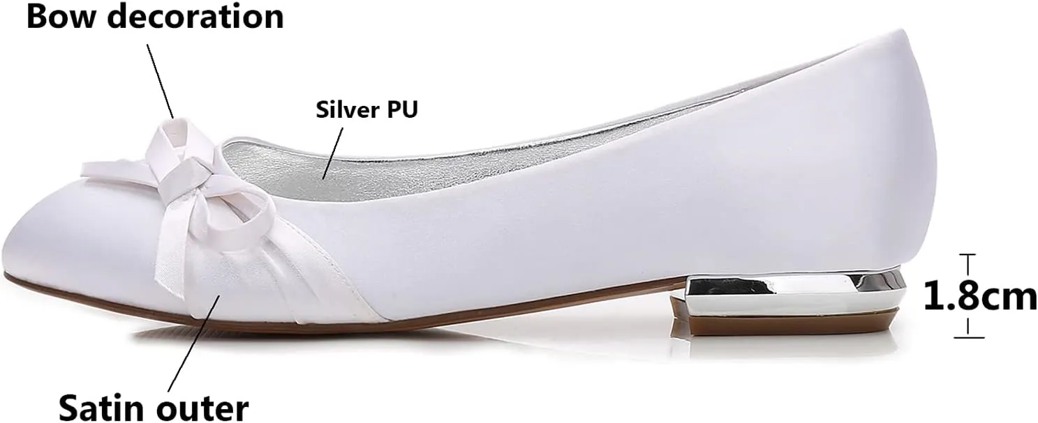Womens Flat Bridal Slip on Shoes Closed Toe Bow Satin Bridal Bridesmaid Wedding Ballerina Pumps Shoes Sandals