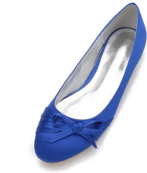 Womens Flat Bridal Slip on Shoes Closed Toe Bow Satin Bridal Bridesmaid Wedding Ballerina Pumps Shoes Sandals