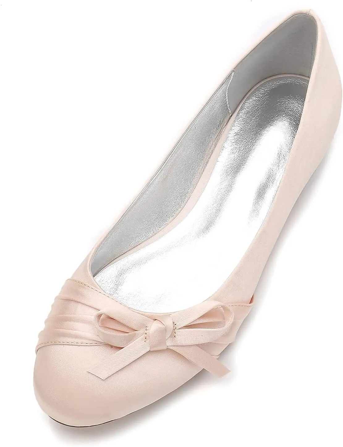 Womens Flat Bridal Slip on Shoes Closed Toe Bow Satin Bridal Bridesmaid Wedding Ballerina Pumps Shoes Sandals
