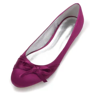 Womens Flat Bridal Slip on Shoes Closed Toe Bow Satin Bridal Bridesmaid Wedding Ballerina Pumps Shoes Sandals