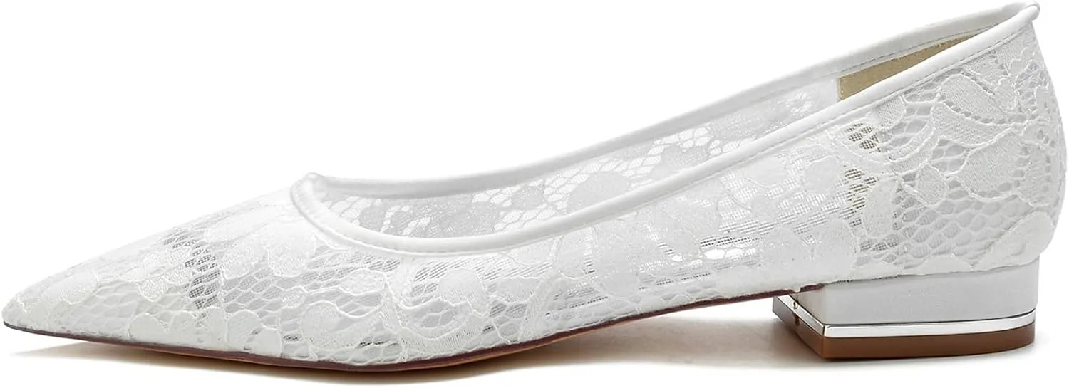 Women's Flat Wedding Shoes for Bride Lace Pointed Toe Bridal Dress Shoes Slip on Ballet FlatsParty Bridesmaid Bridal Shoes Sandals