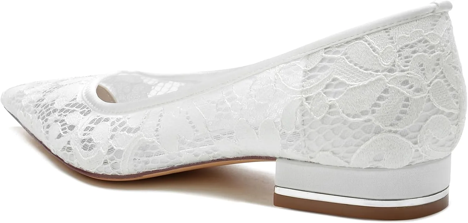 Women's Flat Wedding Shoes for Bride Lace Pointed Toe Bridal Dress Shoes Slip on Ballet FlatsParty Bridesmaid Bridal Shoes Sandals