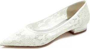 Women's Flat Wedding Shoes for Bride Lace Pointed Toe Bridal Dress Shoes Slip on Ballet FlatsParty Bridesmaid Bridal Shoes Sandals