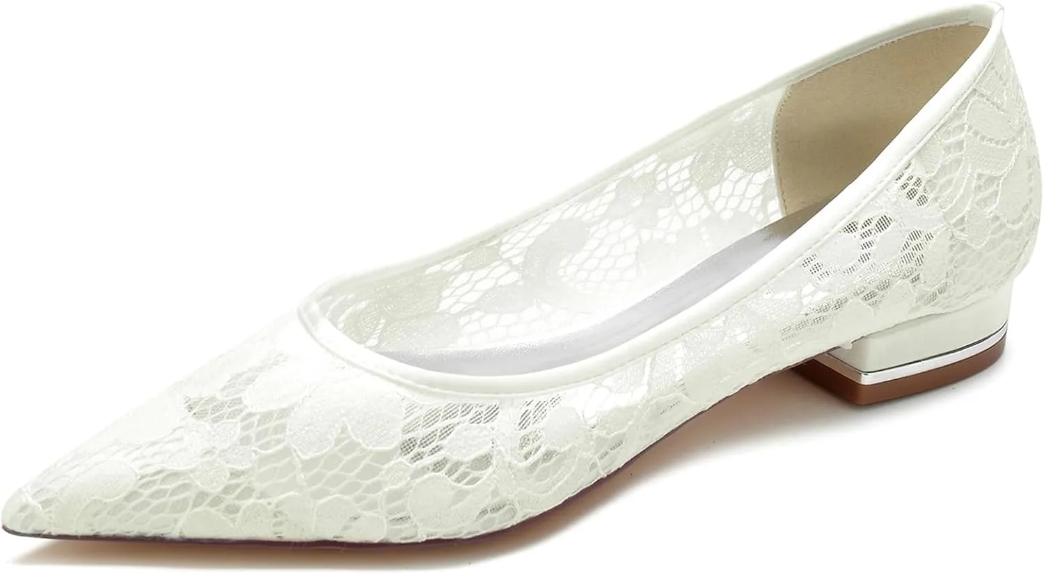 Women's Flat Wedding Shoes for Bride Lace Pointed Toe Bridal Dress Shoes Slip on Ballet FlatsParty Bridesmaid Bridal Shoes Sandals