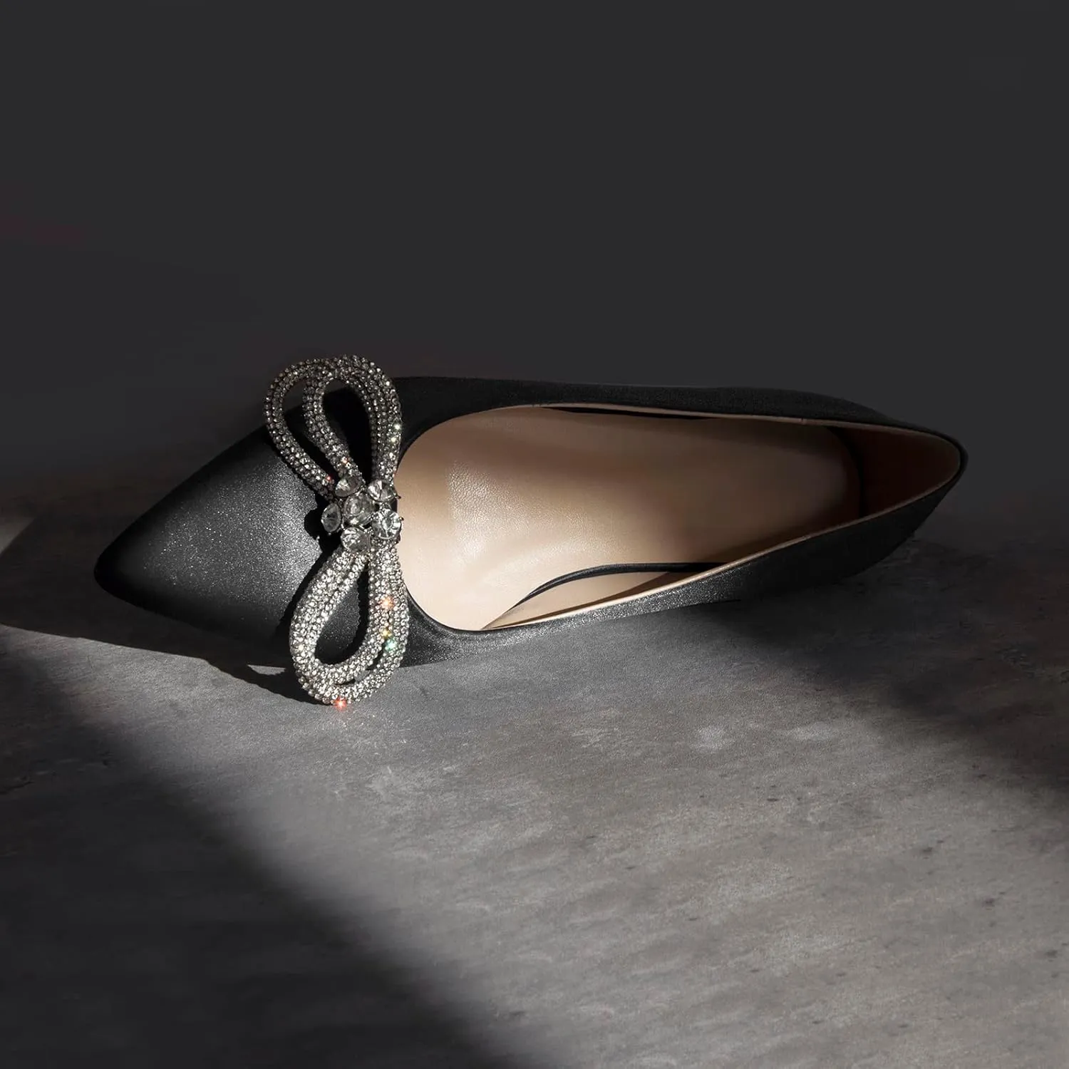 Women's Flats with Rhinestone Bow Pointed Toe Flats for Women Clear Flat