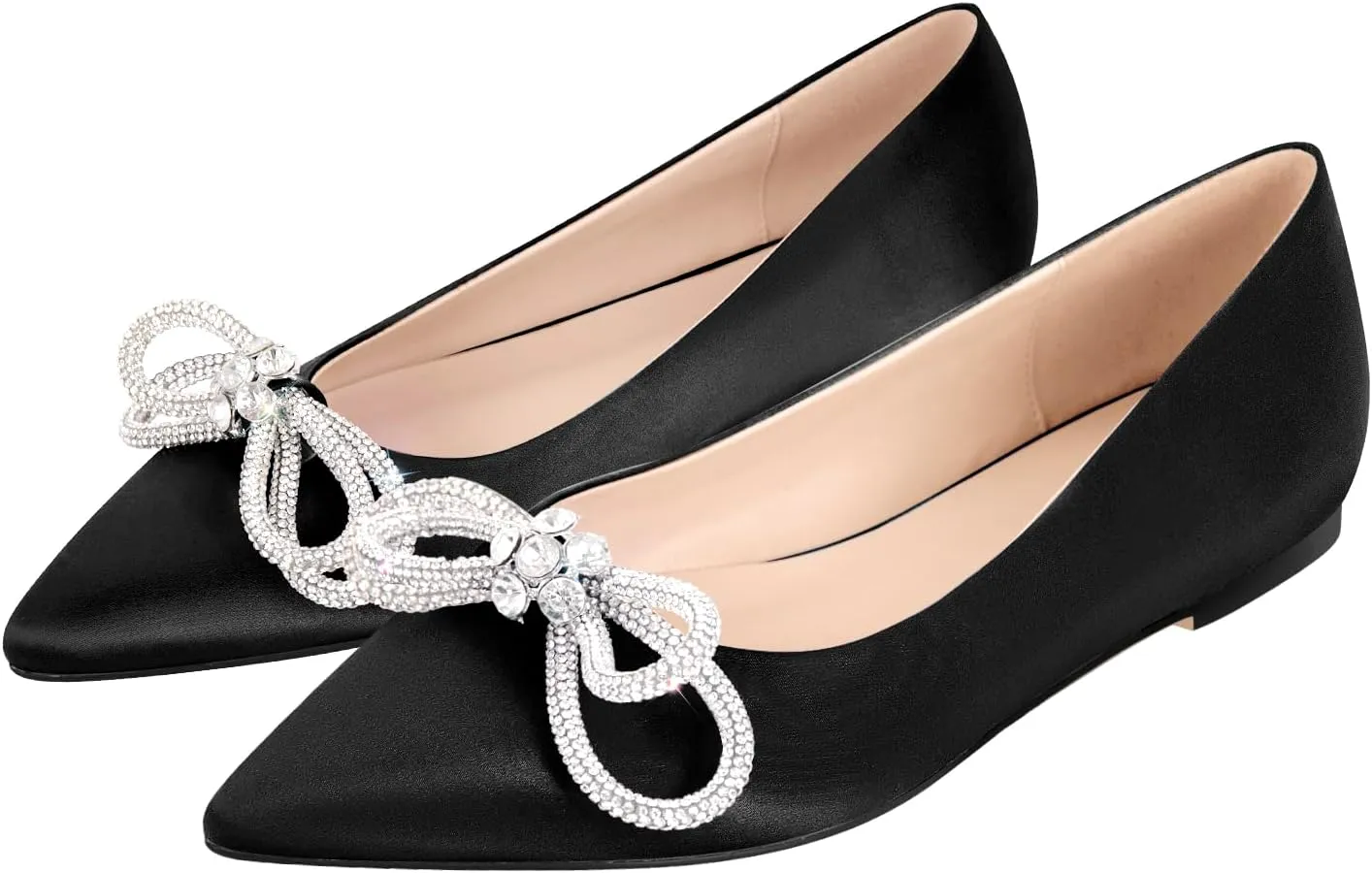 Women's Flats with Rhinestone Bow Pointed Toe Flats for Women Clear Flat