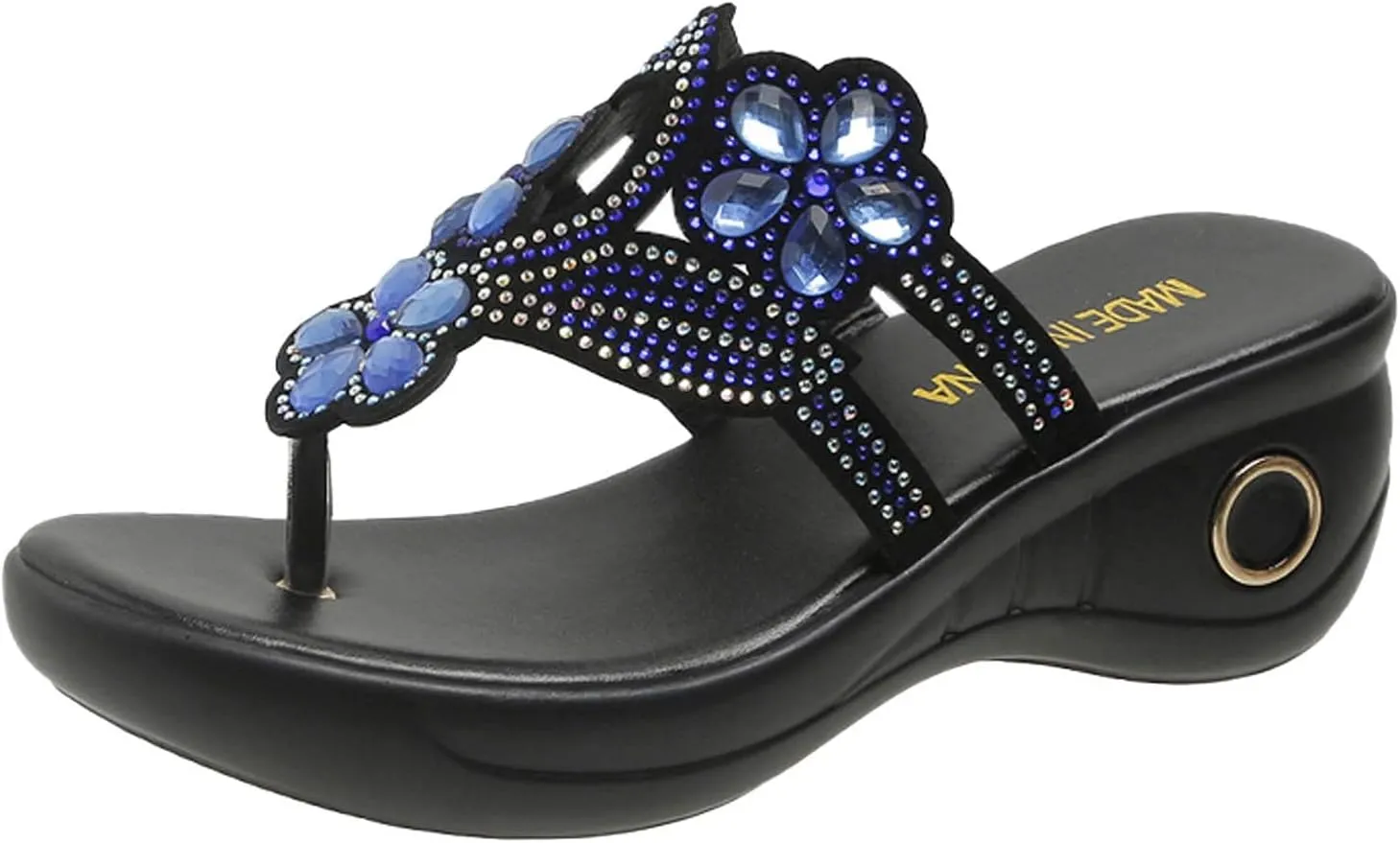 Womens Flip Flops Wedge Sandals with Arch Support Platform Slip On Walking Beaded Beach Open toe Thong Shoes