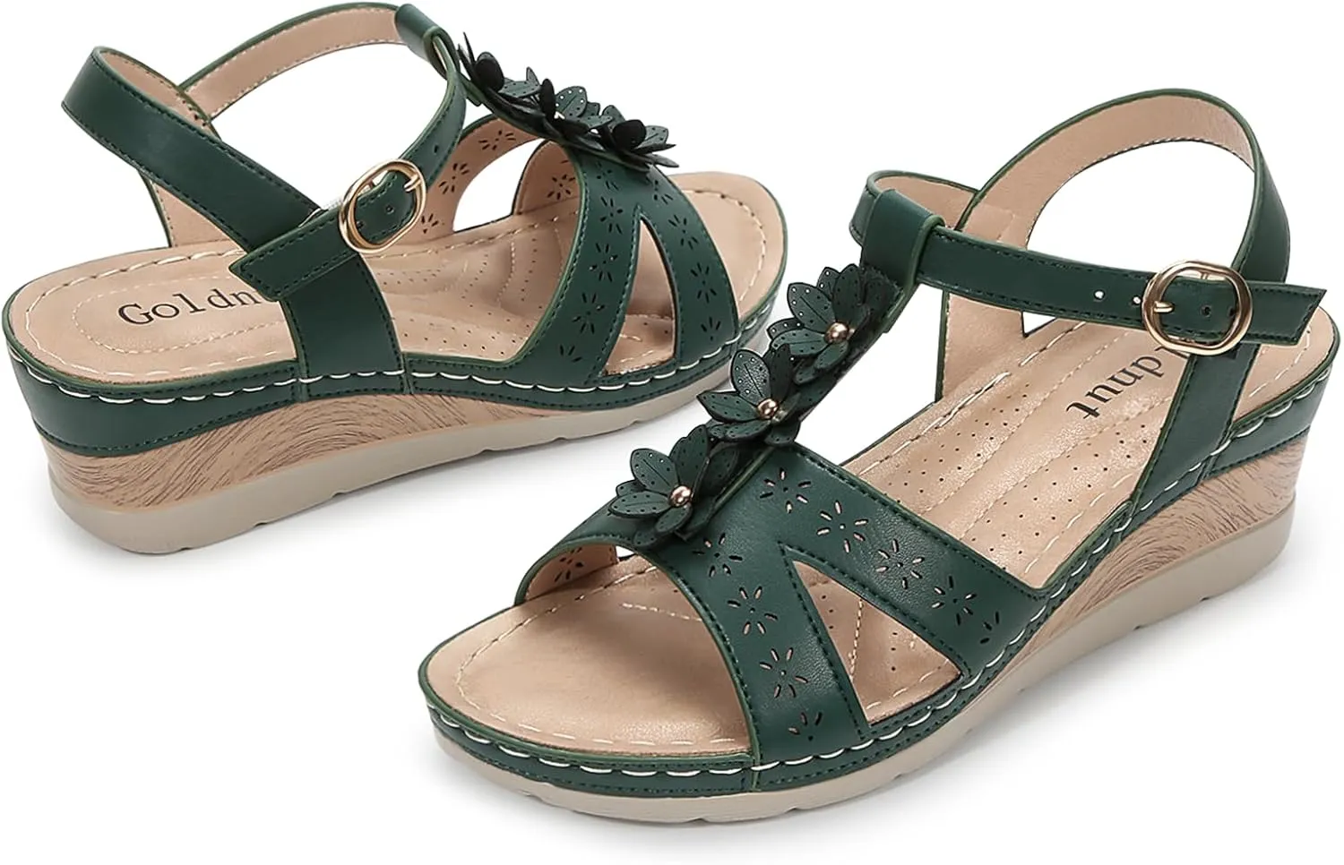 Women's Flowers Ankle T Strap Hollow Out Lightweight Wedge Heels Sandals