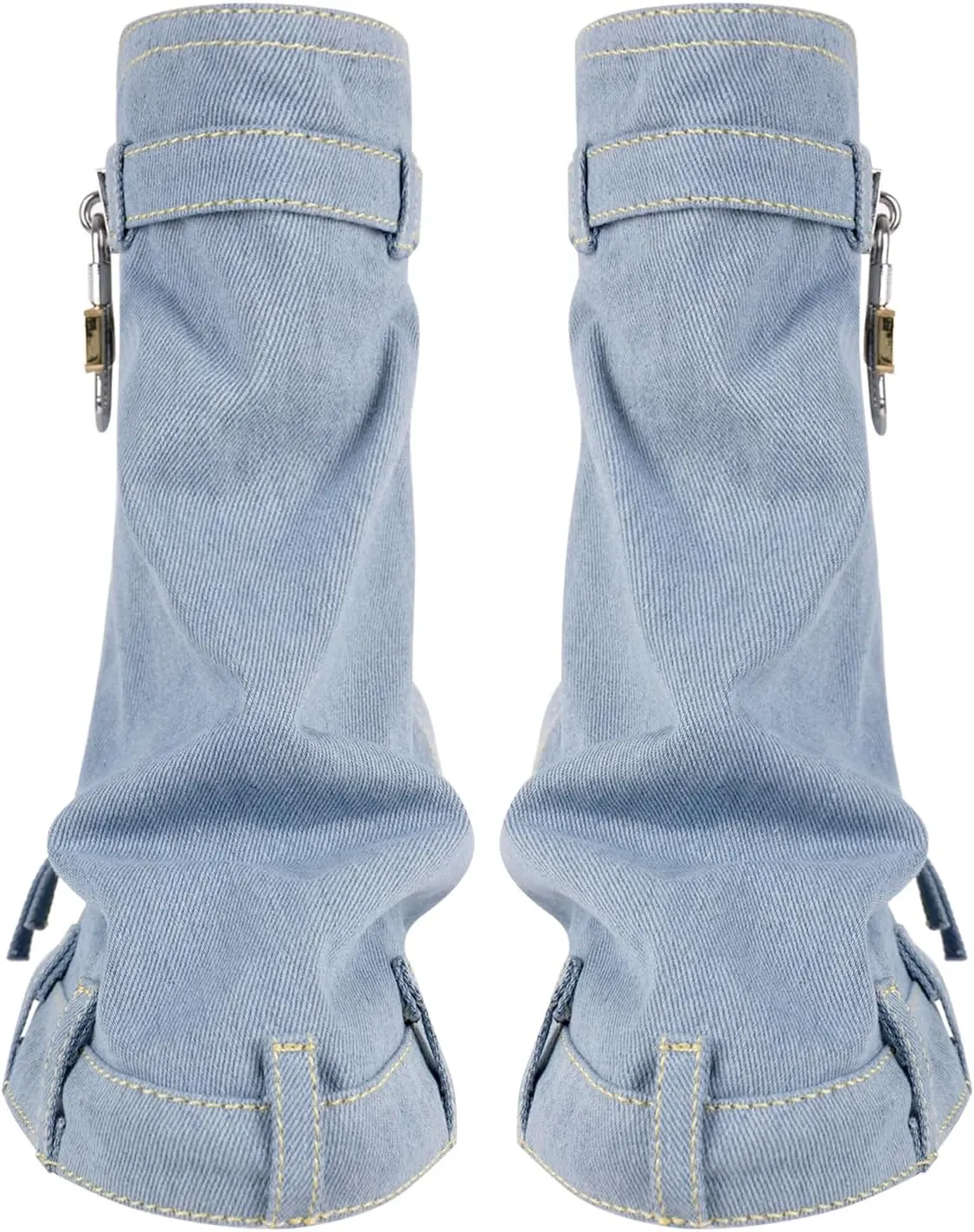 Women's Fold Over Knee High Denim Boots with Zipper Lock