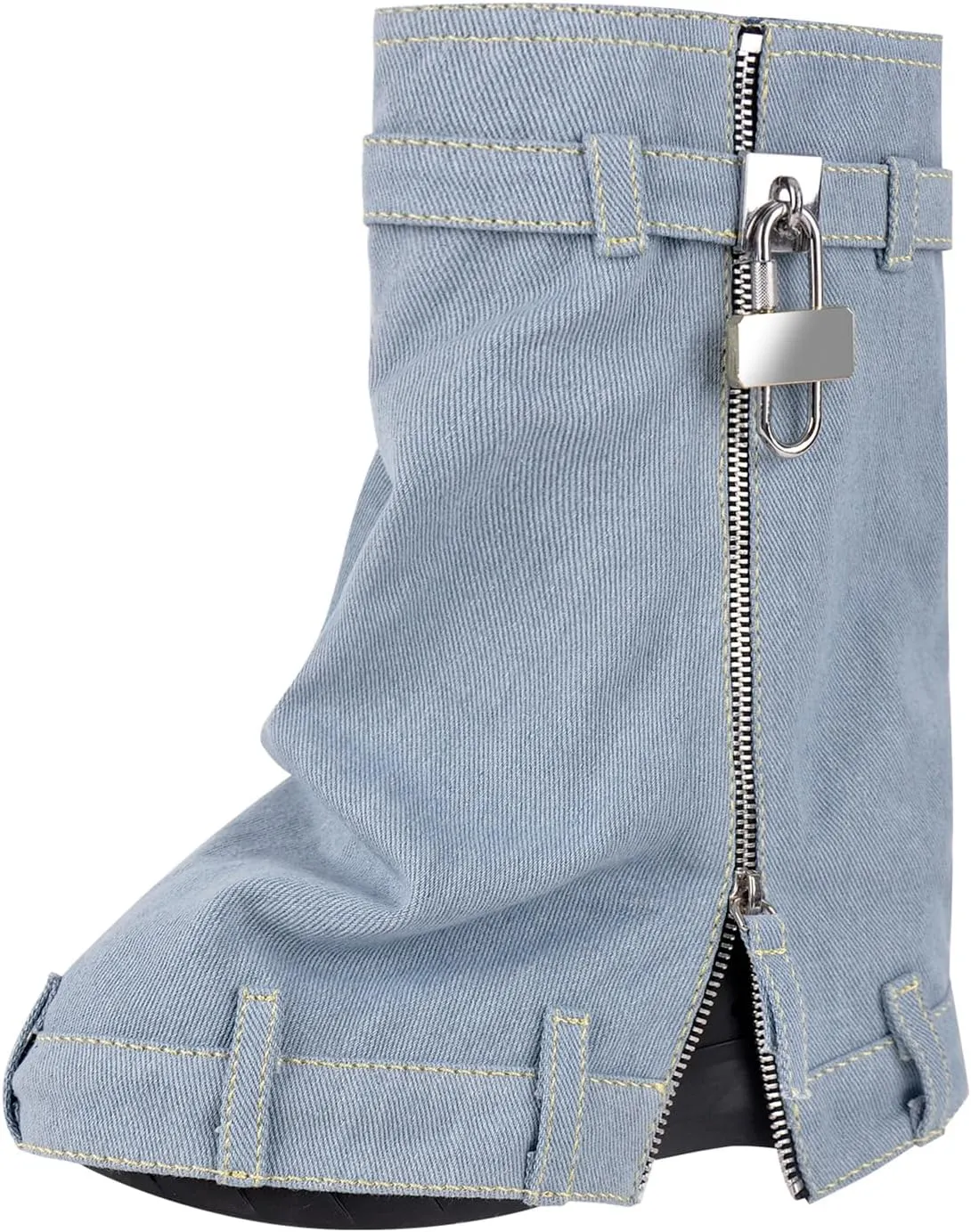 Women's Fold Over Knee High Denim Boots with Zipper Lock