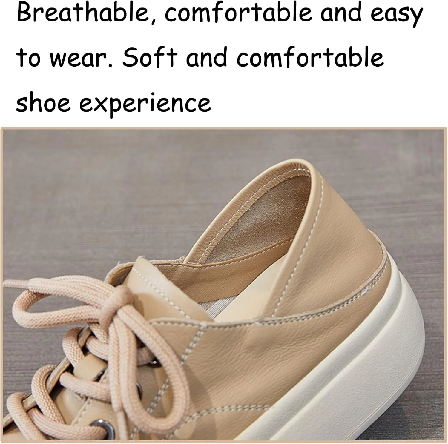 Women's Genuine Leather Lace up Platform Sneakers Comfortable Wide Round Toe Non Slip Heighten Cute Walking Shoes for Party Traveling Shopping Casual Shoes