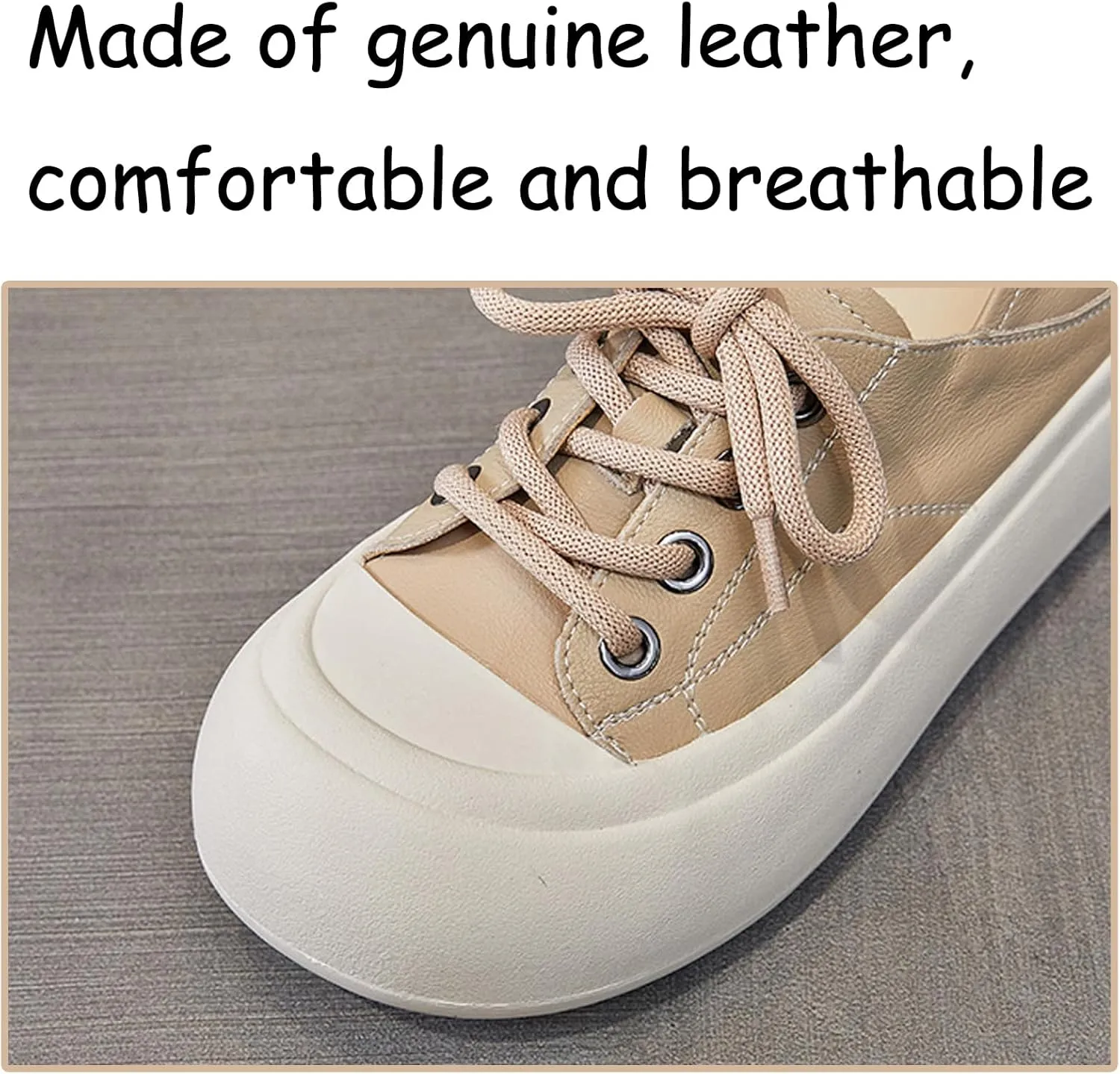 Women's Genuine Leather Lace up Platform Sneakers Comfortable Wide Round Toe Non Slip Heighten Cute Walking Shoes for Party Traveling Shopping Casual Shoes