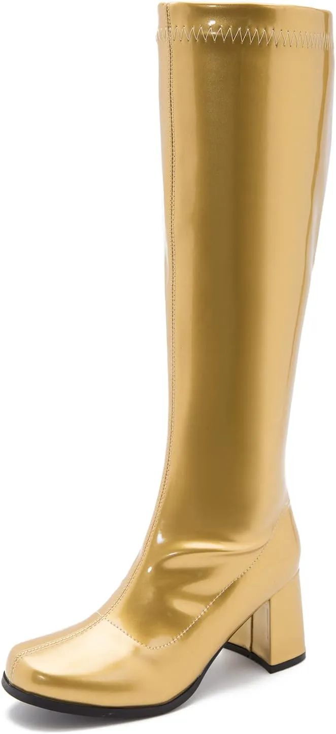 Women's Go Go Boots Over The Knee Block Heel Zipper Boot