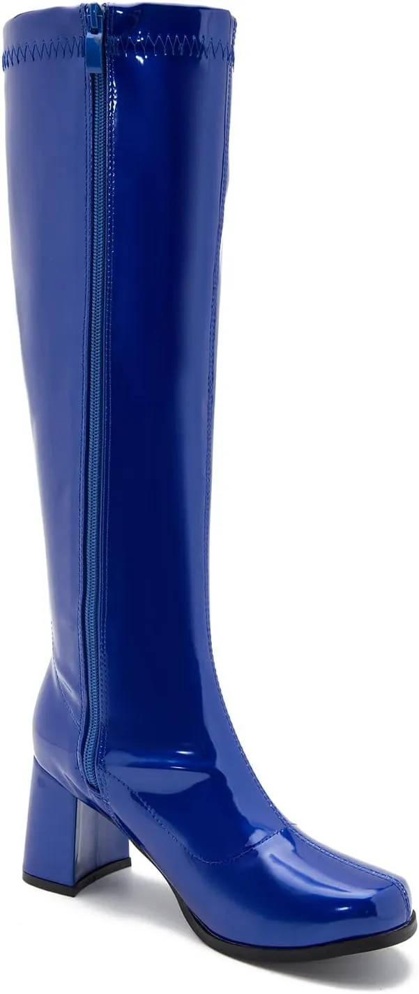 Women's Go Go Boots Over The Knee Block Heel Zipper Boot