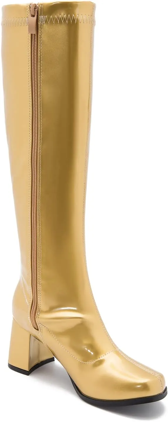 Women's Go Go Boots Over The Knee Block Heel Zipper Boot