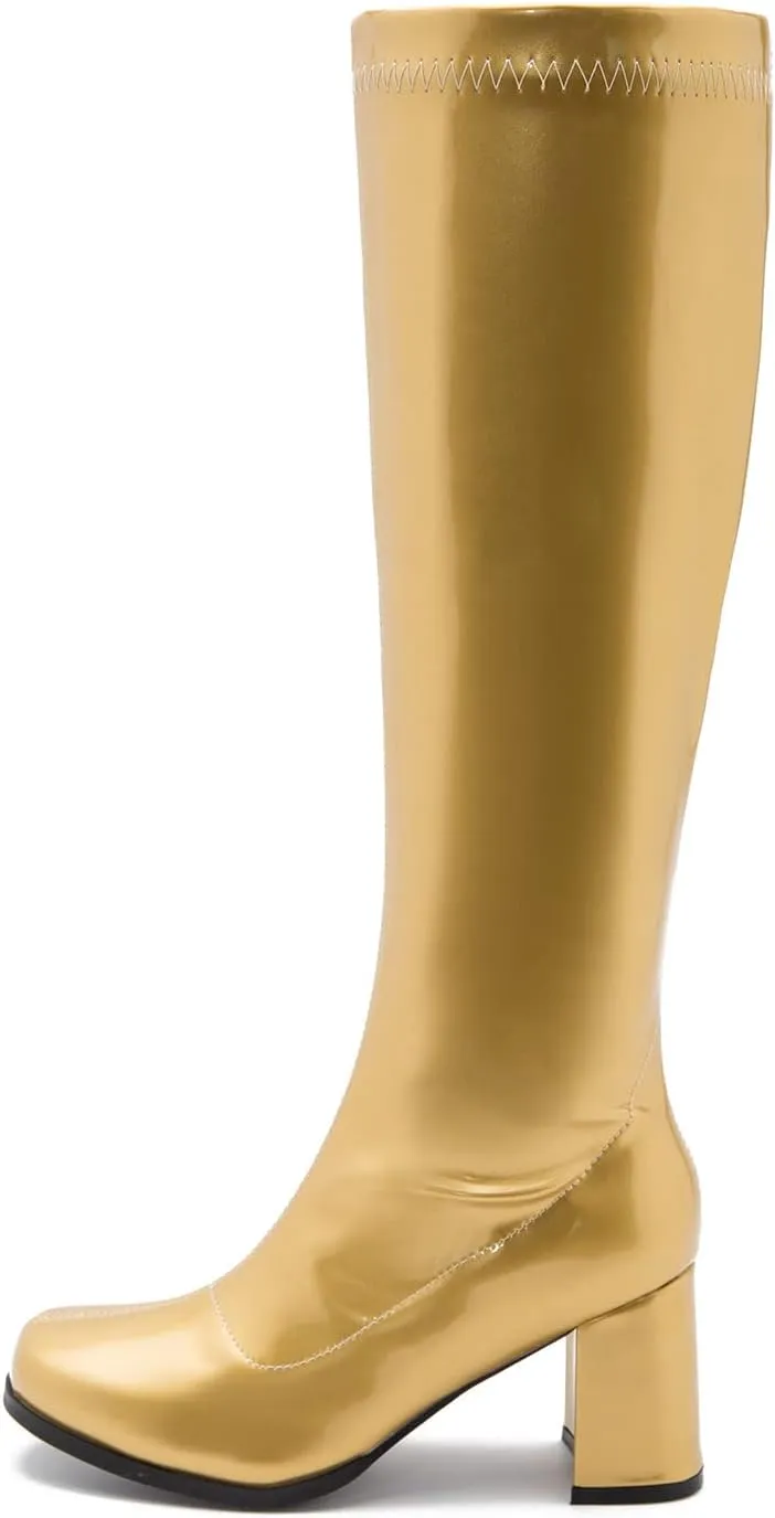 Women's Go Go Boots Over The Knee Block Heel Zipper Boot