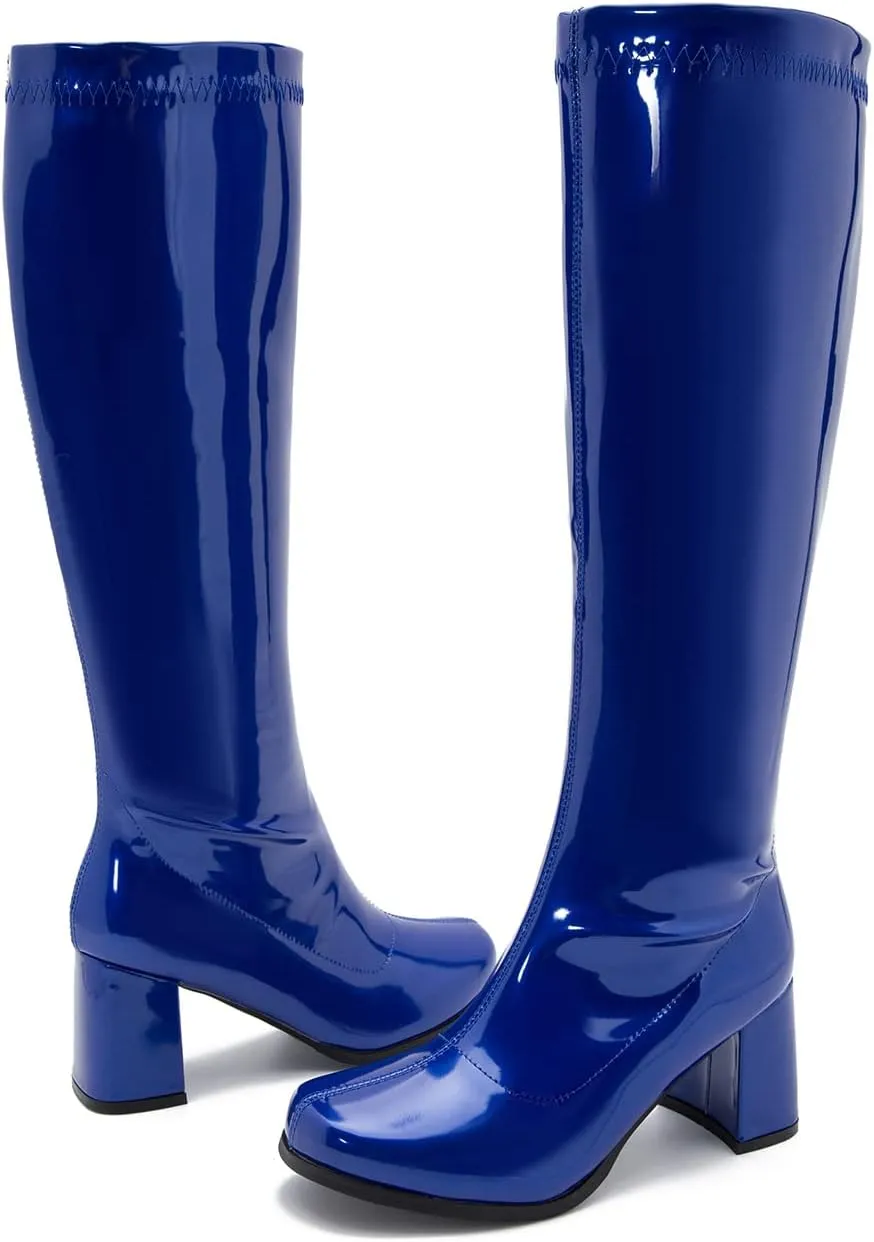 Women's Go Go Boots Over The Knee Block Heel Zipper Boot