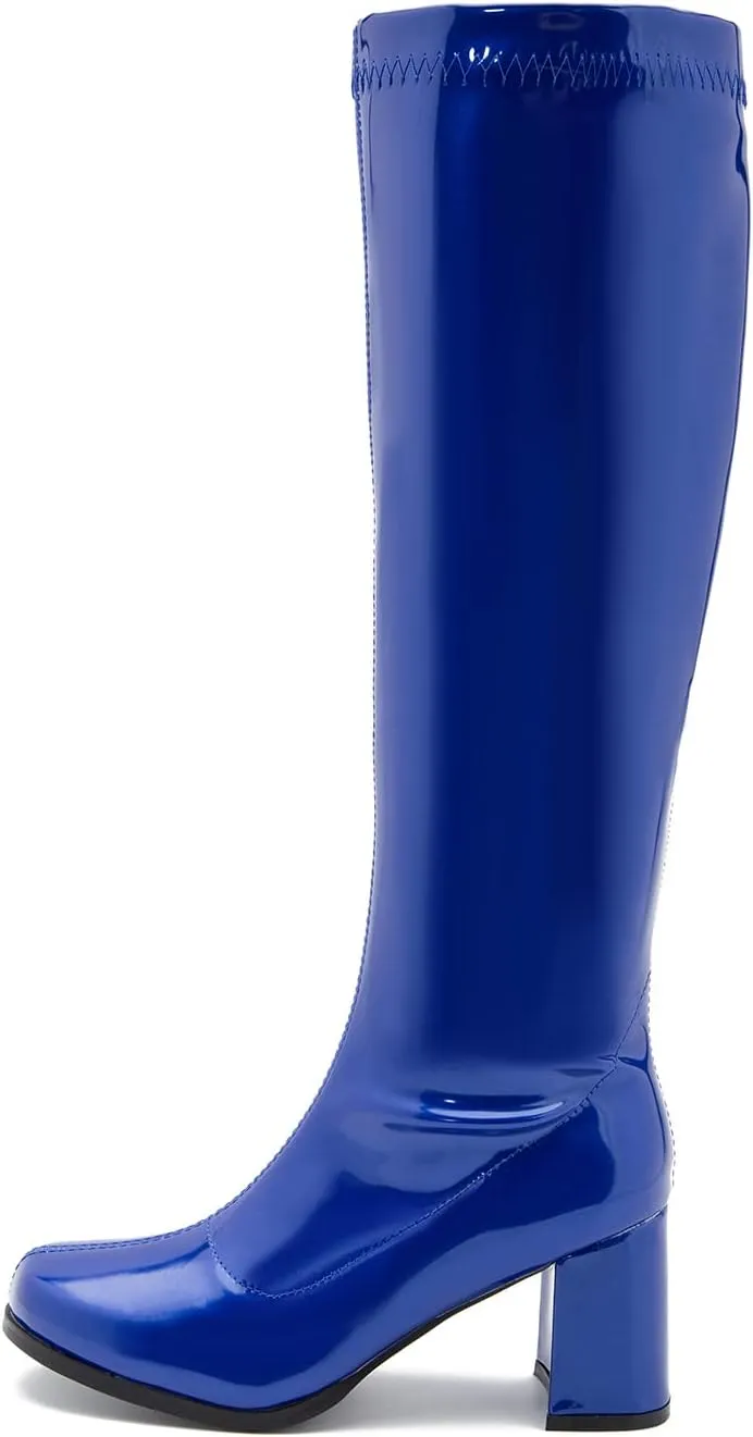 Women's Go Go Boots Over The Knee Block Heel Zipper Boot