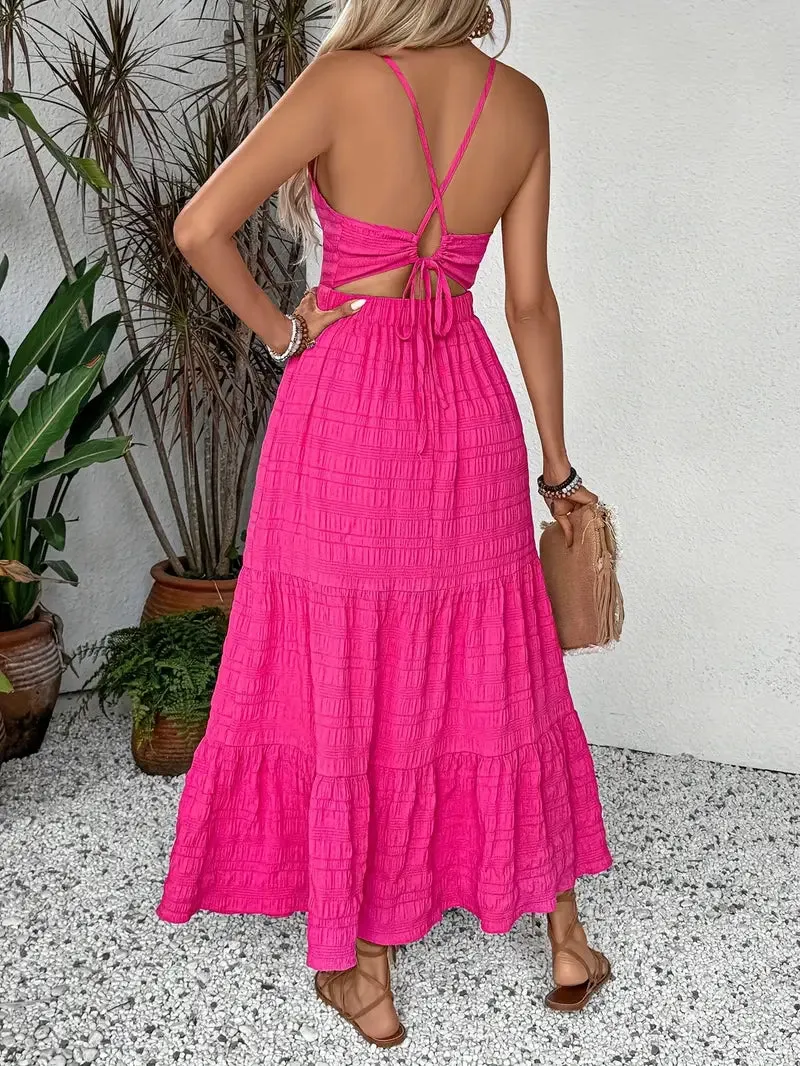 Women's Halter Neck Dress - Sleeveless Tiered Flowy Design - Lightweight Boho Style