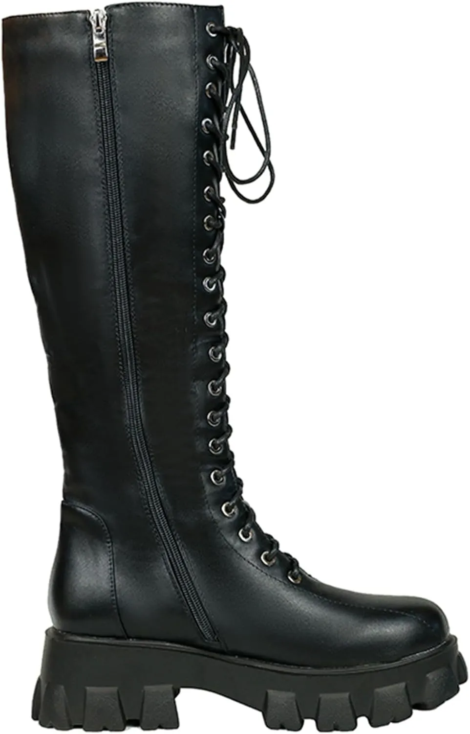 Women's knee high boots laces up eyelets long boots Ladies round toe boots
