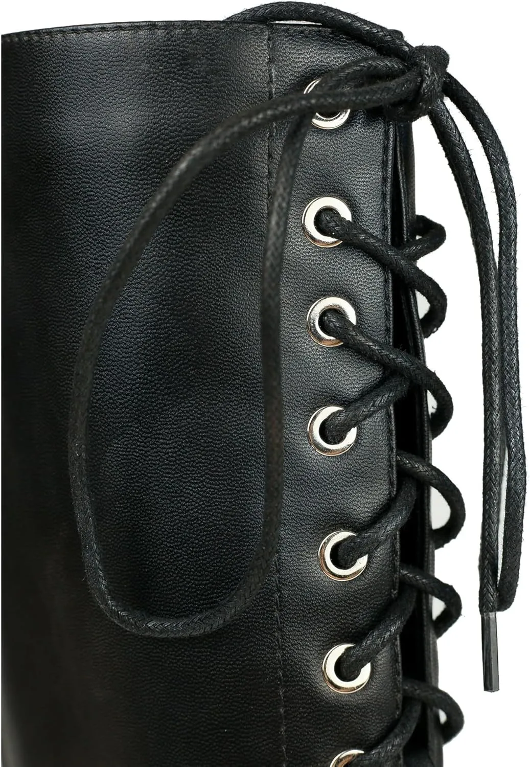 Women's knee high boots laces up eyelets long boots Ladies round toe boots