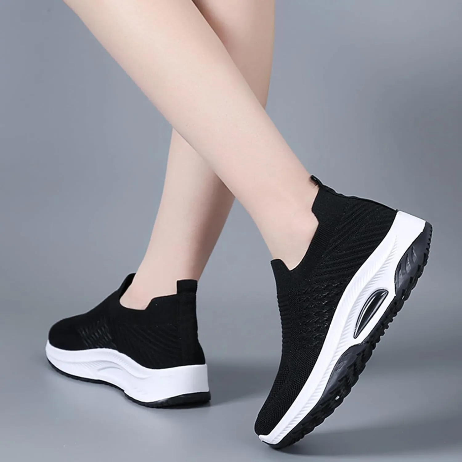 Women'S Knitted Mesh Platform Sock Sneakers,Lightweight Breathable Slip-On Round Toe Walking Nursing Shoes,with Arch Support for Plantar Fasciitis