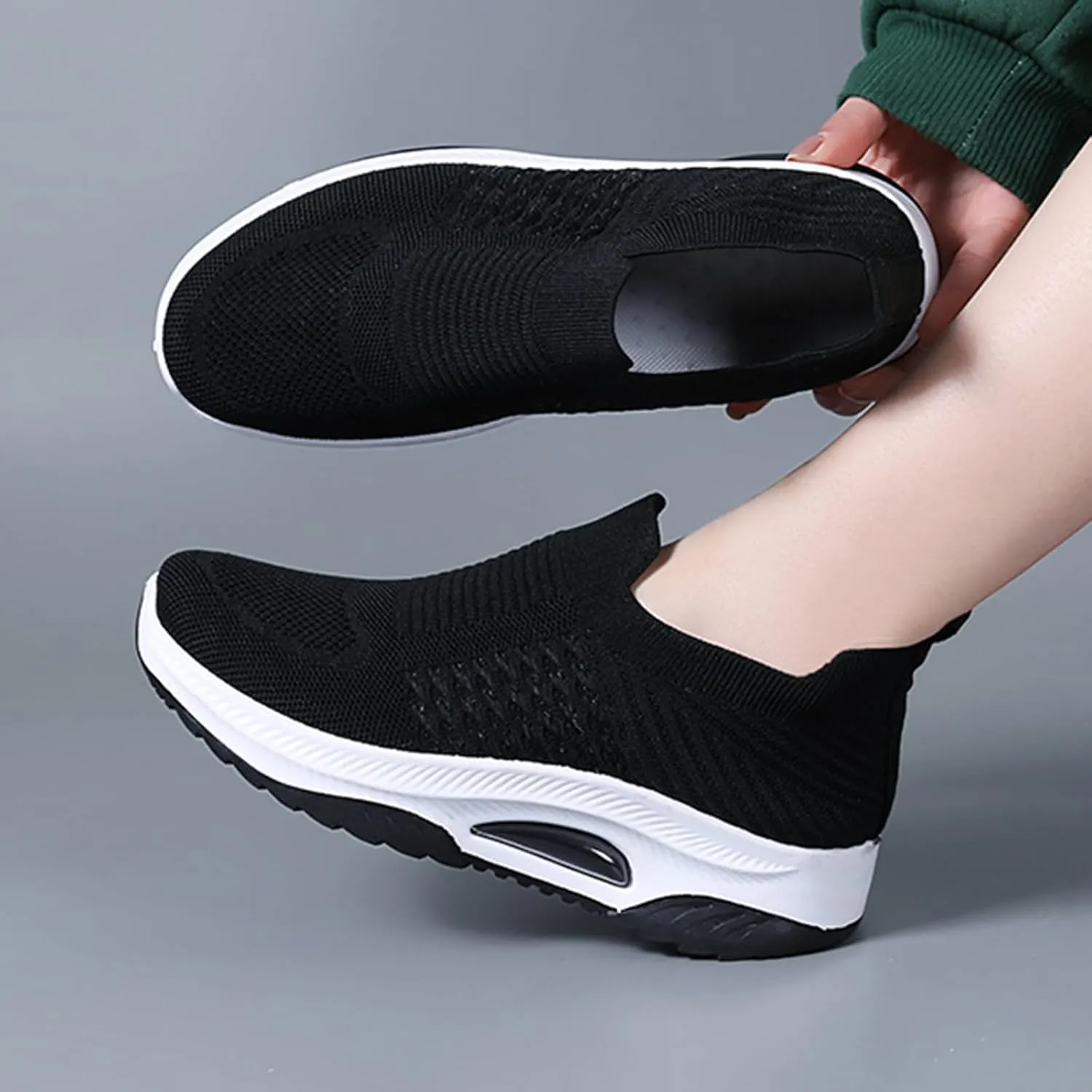 Women'S Knitted Mesh Platform Sock Sneakers,Lightweight Breathable Slip-On Round Toe Walking Nursing Shoes,with Arch Support for Plantar Fasciitis