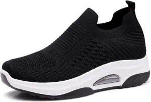 Women'S Knitted Mesh Platform Sock Sneakers,Lightweight Breathable Slip-On Round Toe Walking Nursing Shoes,with Arch Support for Plantar Fasciitis