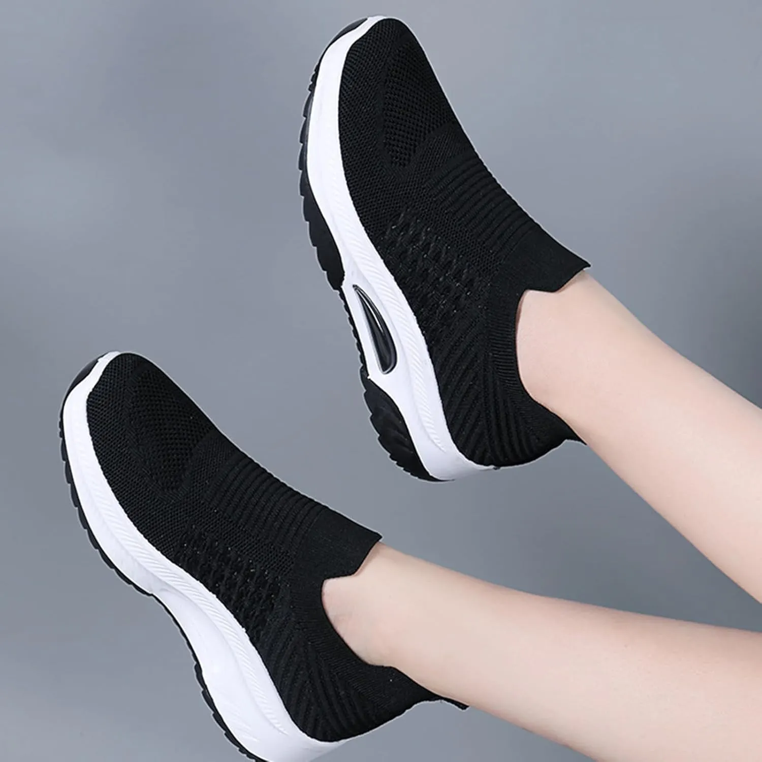 Women'S Knitted Mesh Platform Sock Sneakers,Lightweight Breathable Slip-On Round Toe Walking Nursing Shoes,with Arch Support for Plantar Fasciitis