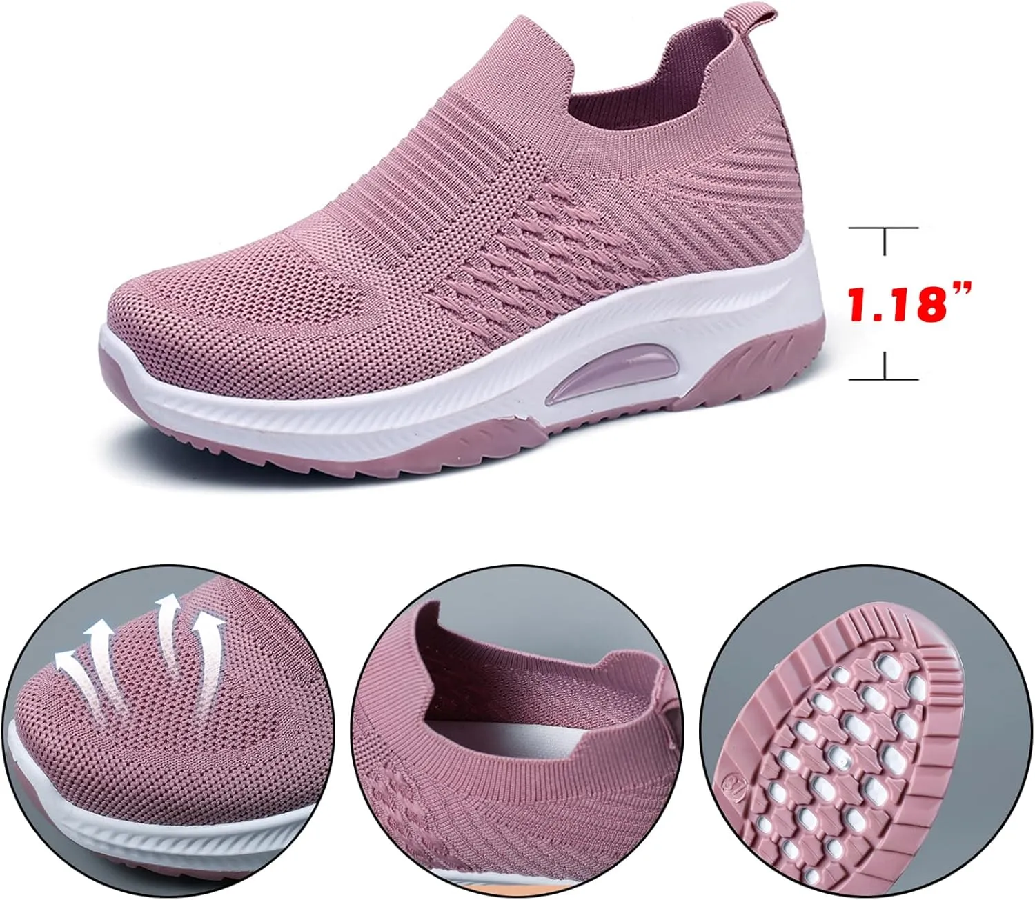 Women'S Knitted Mesh Platform Sock Sneakers,Lightweight Breathable Slip-On Round Toe Walking Nursing Shoes,with Arch Support for Plantar Fasciitis