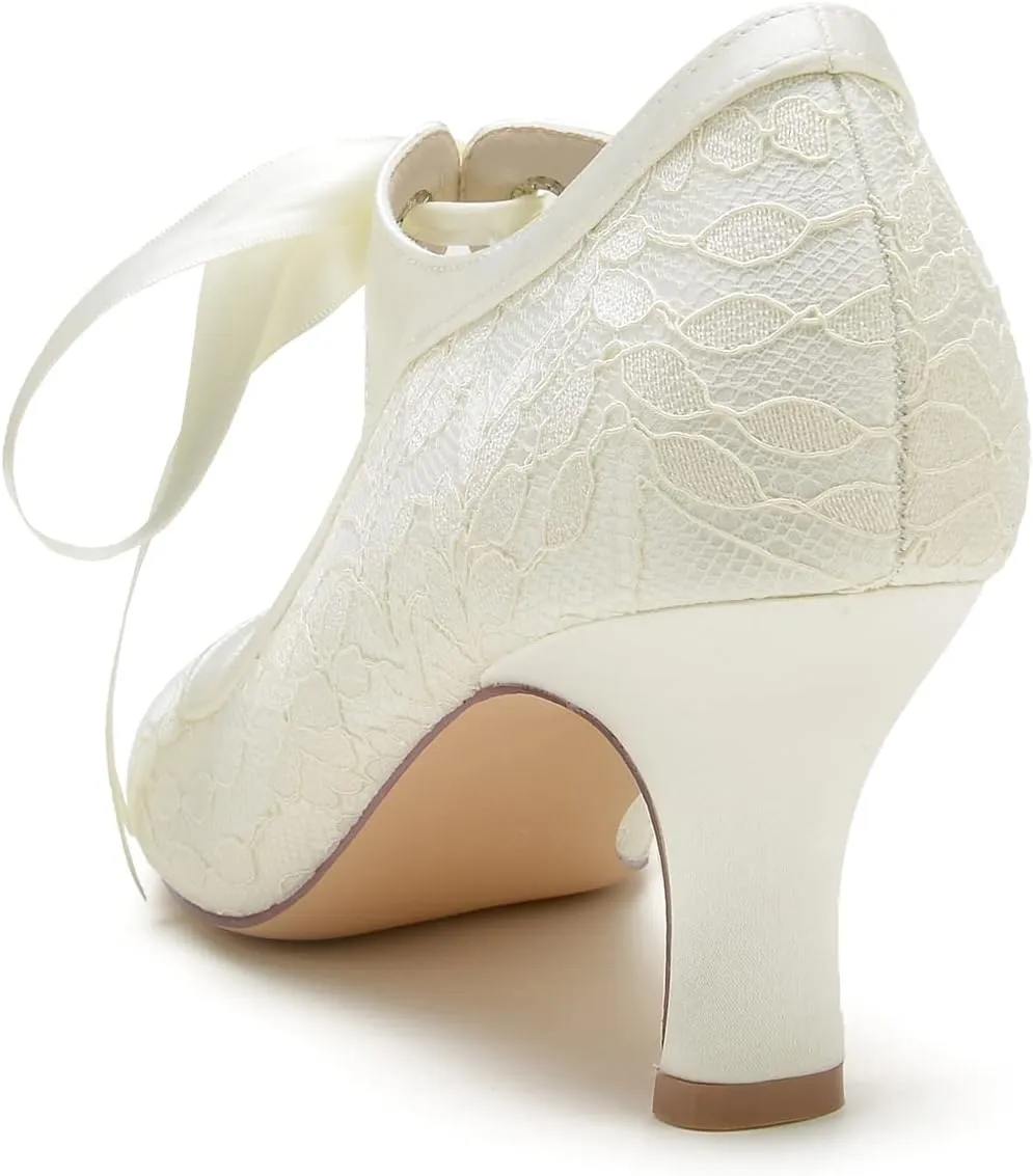 Women's Lace Wedding Shoes for Bride Block Heels Mary Jane Low Heels Bridal Shoes Evening Prom Party Dress Shoes Pumps 36862-555