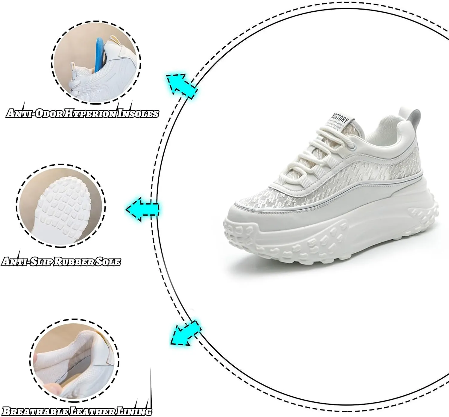 Women's Leather Breathable Casual Sneakers,Lace-Up Platform Sneakers,Anti-Slip Shock Absorbing Heighten Fashion Running Sneakers