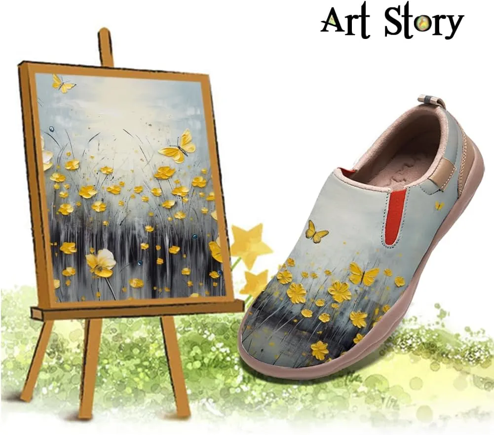 Women's Leather Shoes Slip On Flower Loafers Painted Travel Shoes Chinoiserie Art Fashion Sneaker