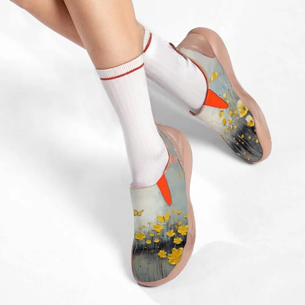 Women's Leather Shoes Slip On Flower Loafers Painted Travel Shoes Chinoiserie Art Fashion Sneaker