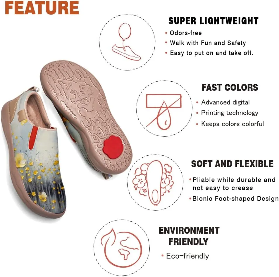 Women's Leather Shoes Slip On Flower Loafers Painted Travel Shoes Chinoiserie Art Fashion Sneaker