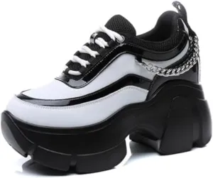 Women's Leather Wedge Casual Sneakers,Lace-Up Platform Sneakers,Anti-Slip Shock Absorbing High Heeled Fashion Sneakers