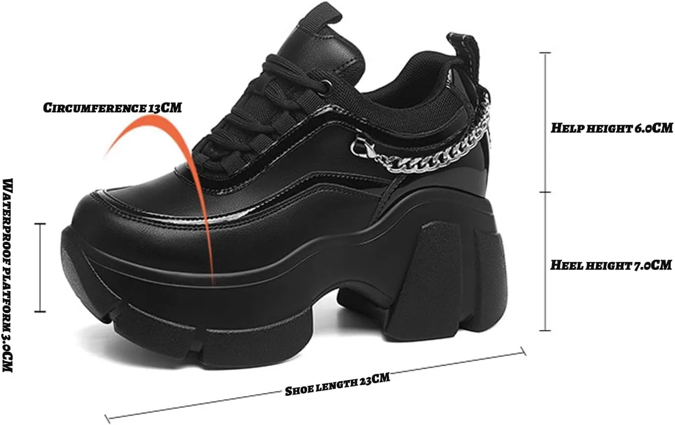 Women's Leather Wedge Casual Sneakers,Lace-Up Platform Sneakers,Anti-Slip Shock Absorbing High Heeled Fashion Sneakers