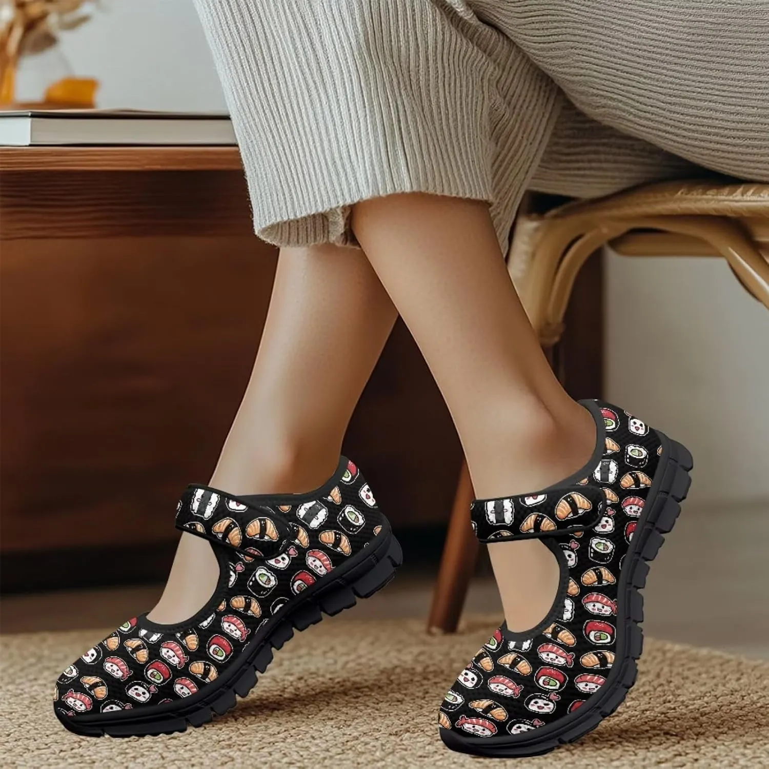 Womens Mary Jane Shoes Lightweight Fashion Non Slip Flats Closed Toe Breathable Walking Work Sneakers
