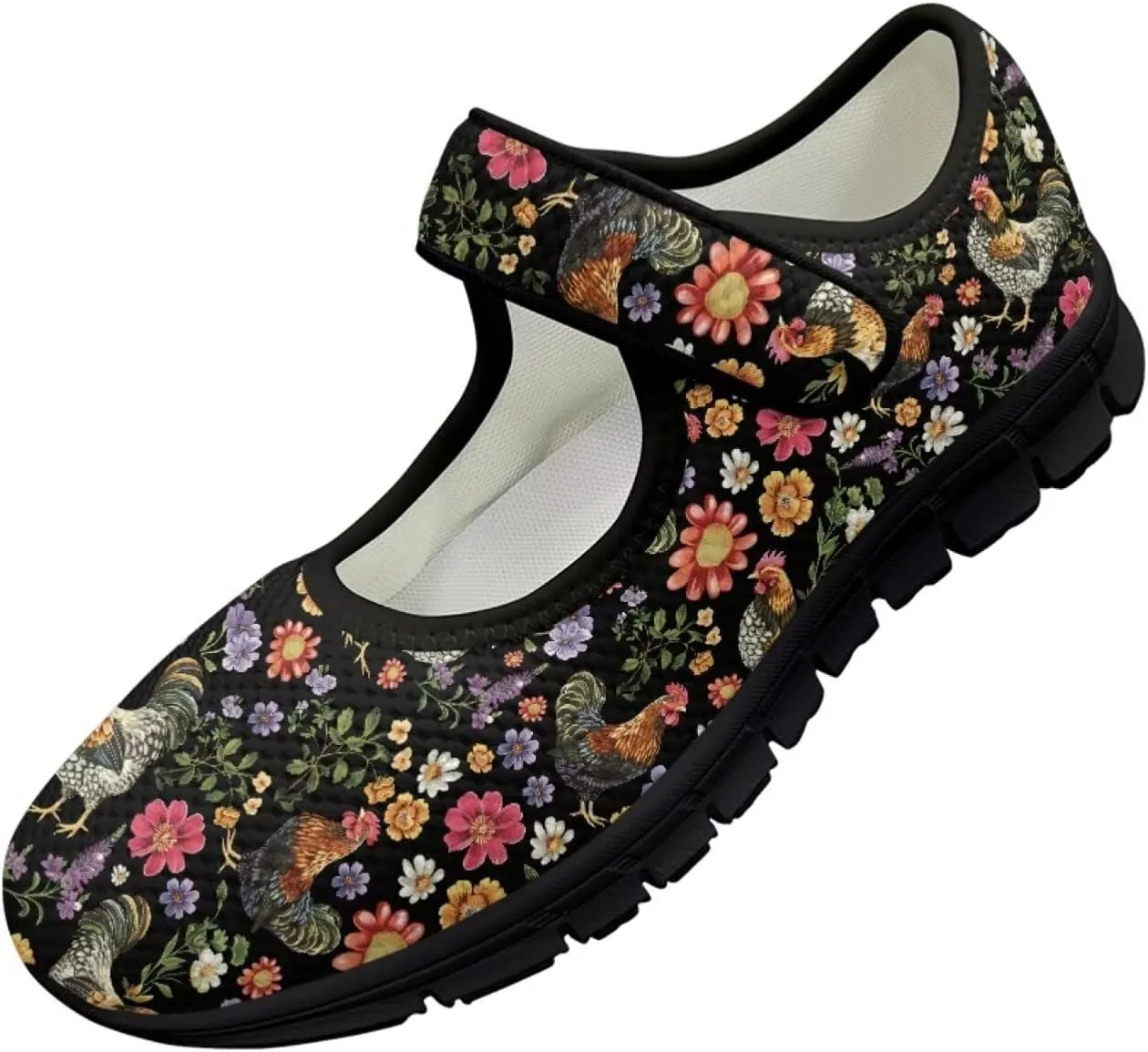 Womens Mary Jane Shoes Sneaker Animals Pattern Non Slip Lightweight Shoes with Magic Sticker for Walking
