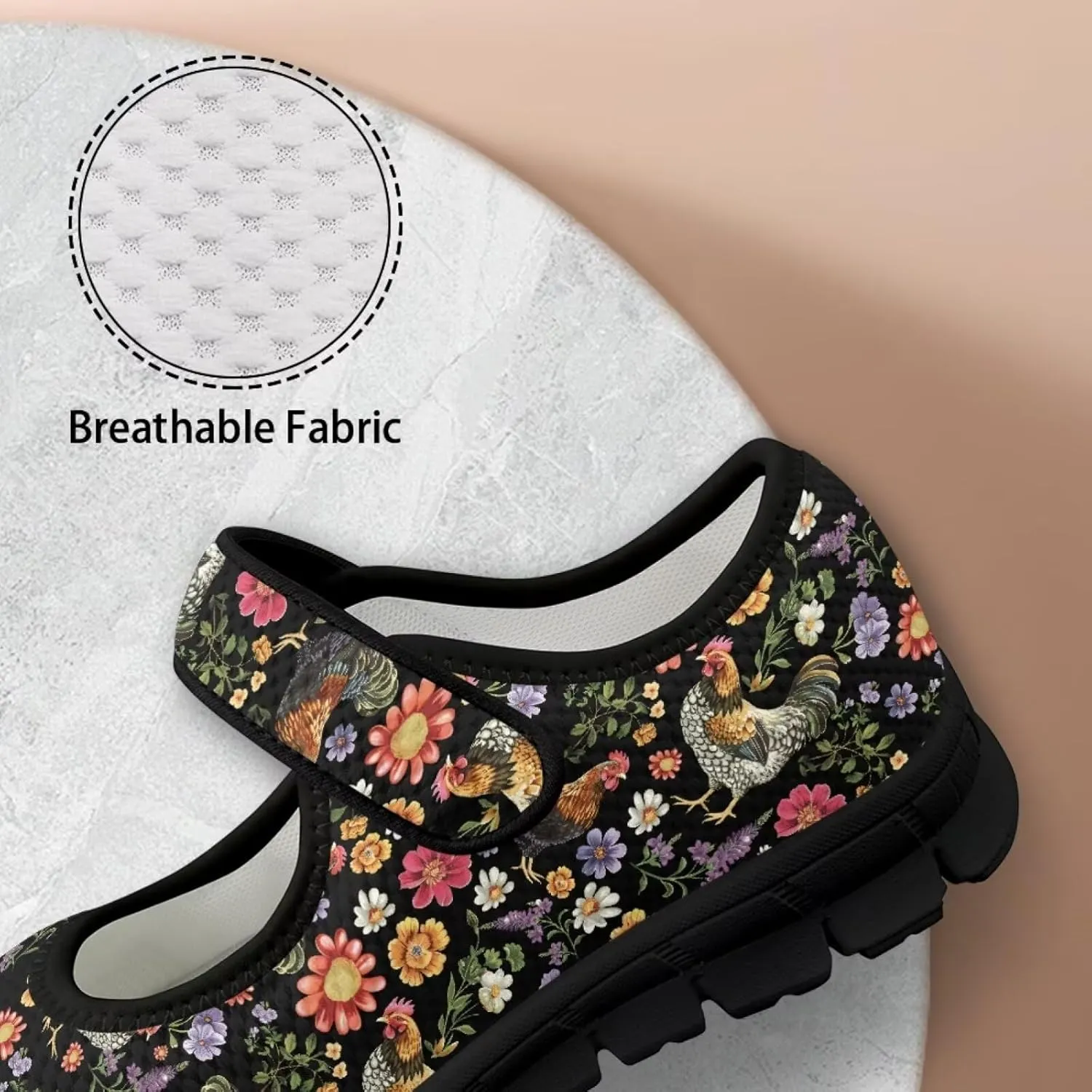 Womens Mary Jane Shoes Sneaker Animals Pattern Non Slip Lightweight Shoes with Magic Sticker for Walking