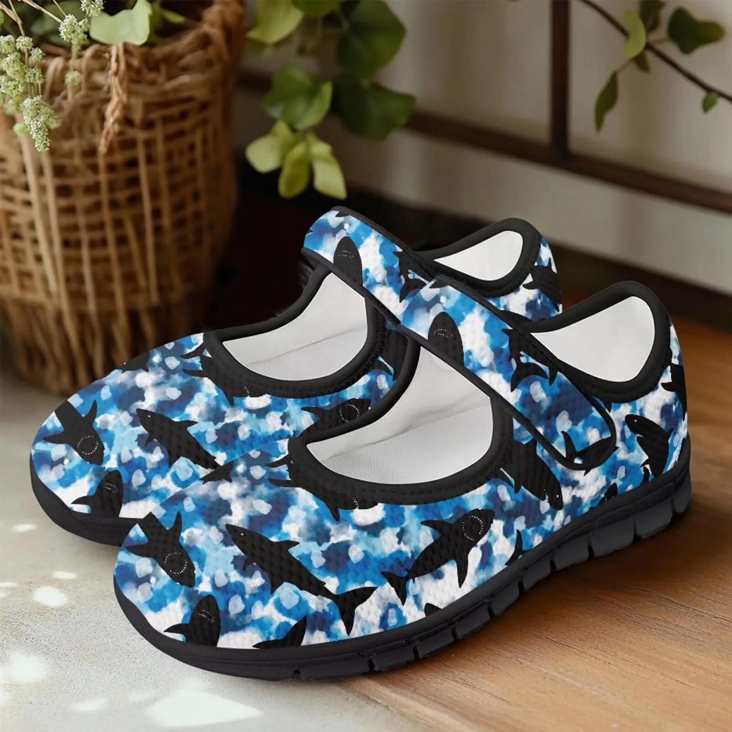 Womens Mary Jane Shoes with Magic Sticker Anti-Slip Lightweight Sneaker,Animal Pattern
