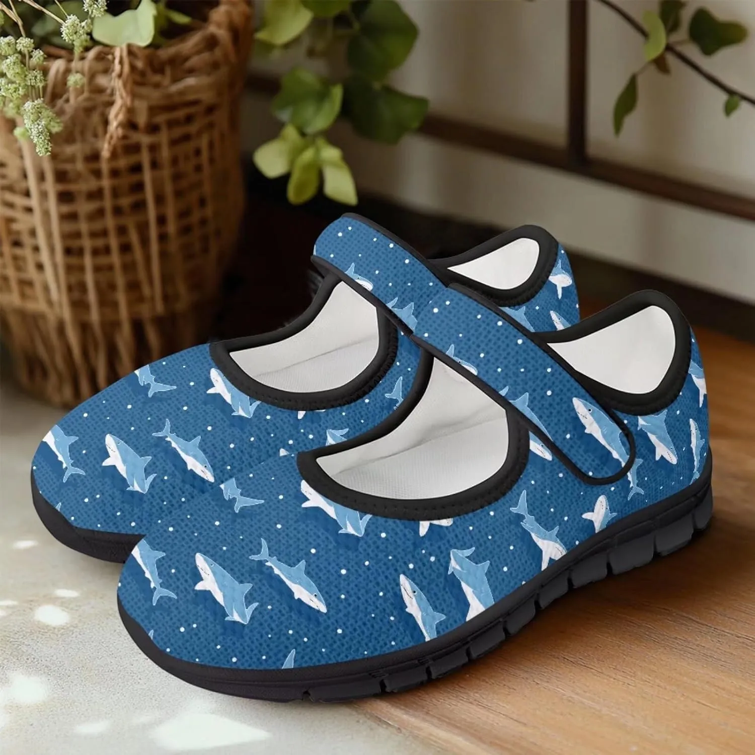 Womens Mary Jane Shoes with Magic Sticker Anti-Slip Lightweight Sneaker,Animal Pattern