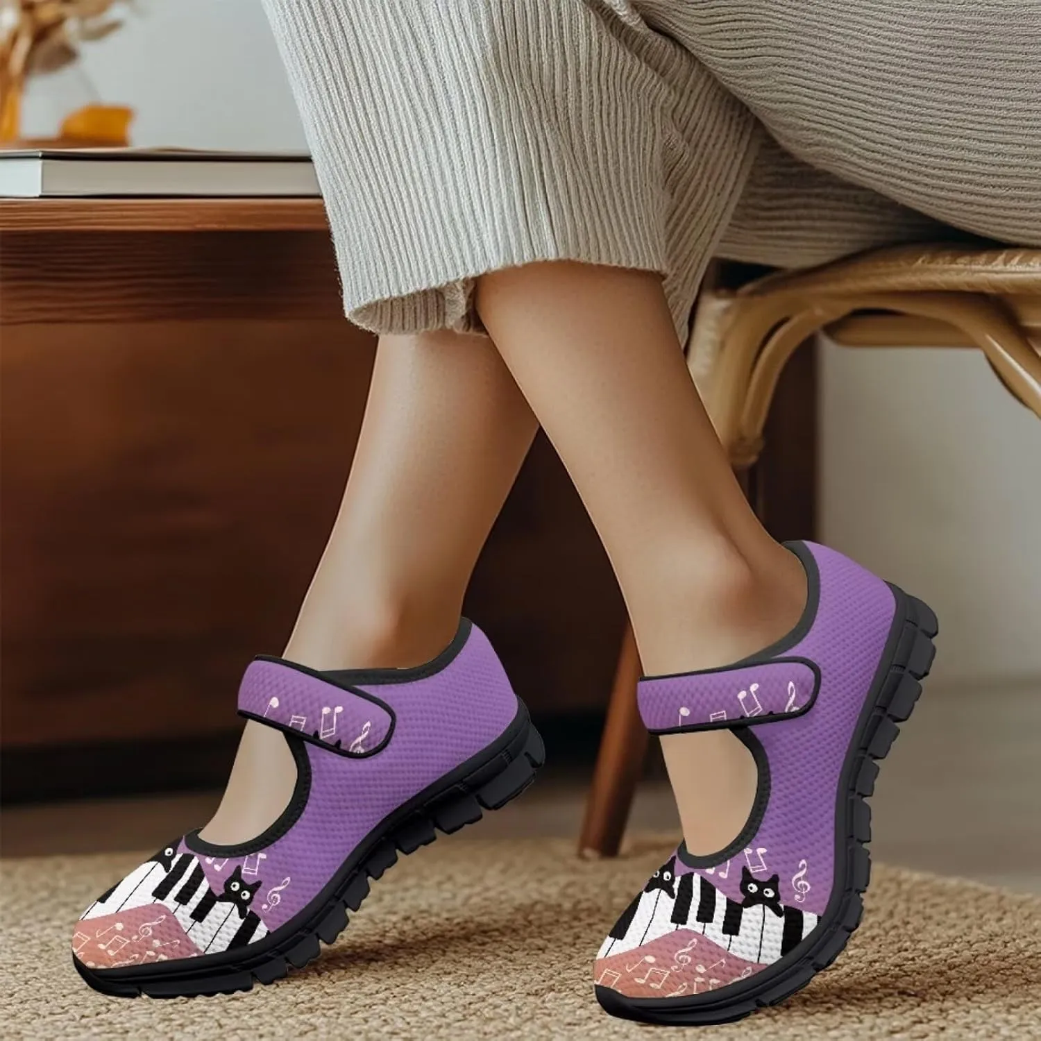 Womens Mary Jane Sneakers Casual Breathable Mesh Flats Closed Toe Non Slip Fashion Walking Travel Shoes