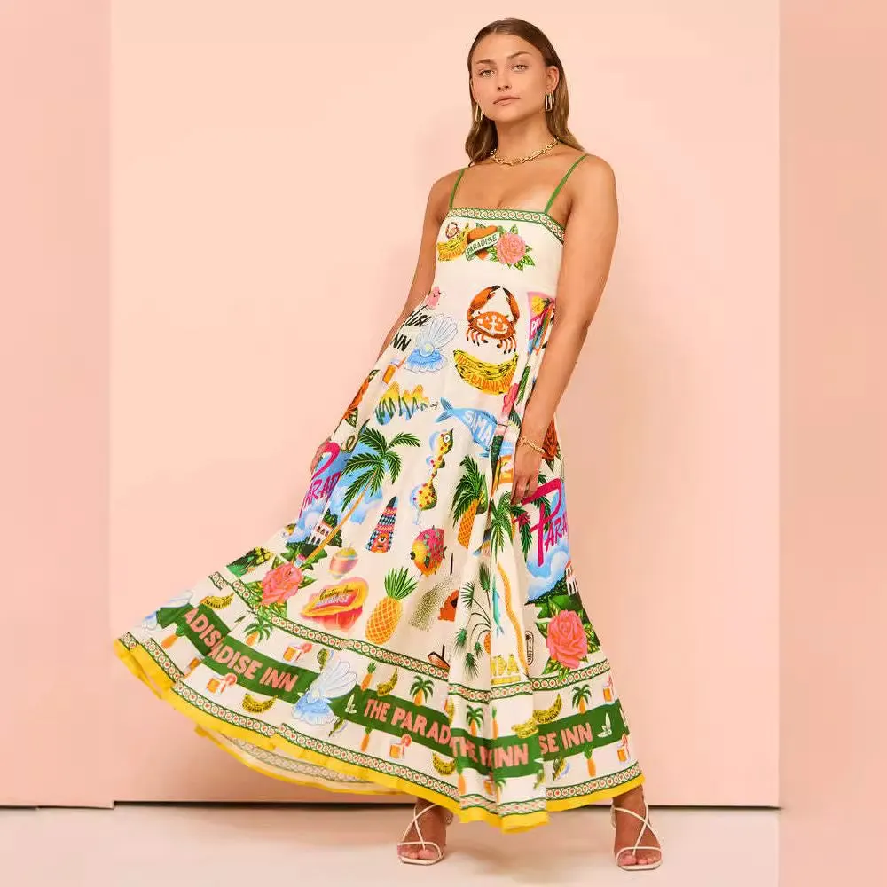 Women’s Maxi Dress - Smocked Bodice - Spaghetti Strap - Flowy Boho Silhouette