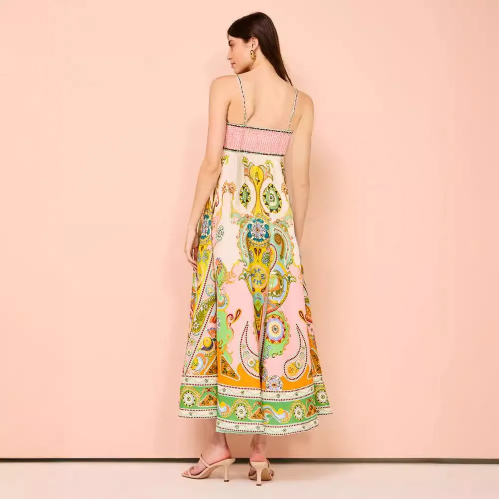 Women’s Maxi Dress - Smocked Bodice - Spaghetti Strap - Flowy Boho Silhouette
