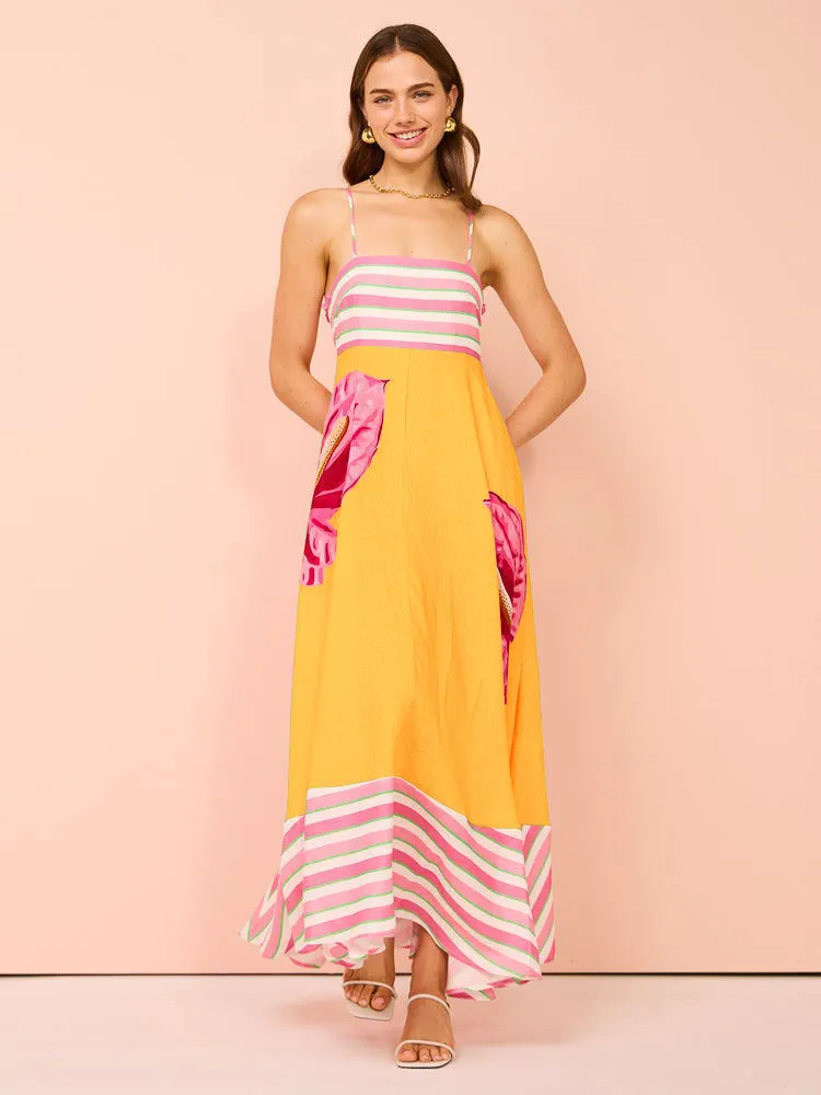 Women’s Maxi Dress - Smocked Bodice - Spaghetti Strap - Flowy Boho Silhouette